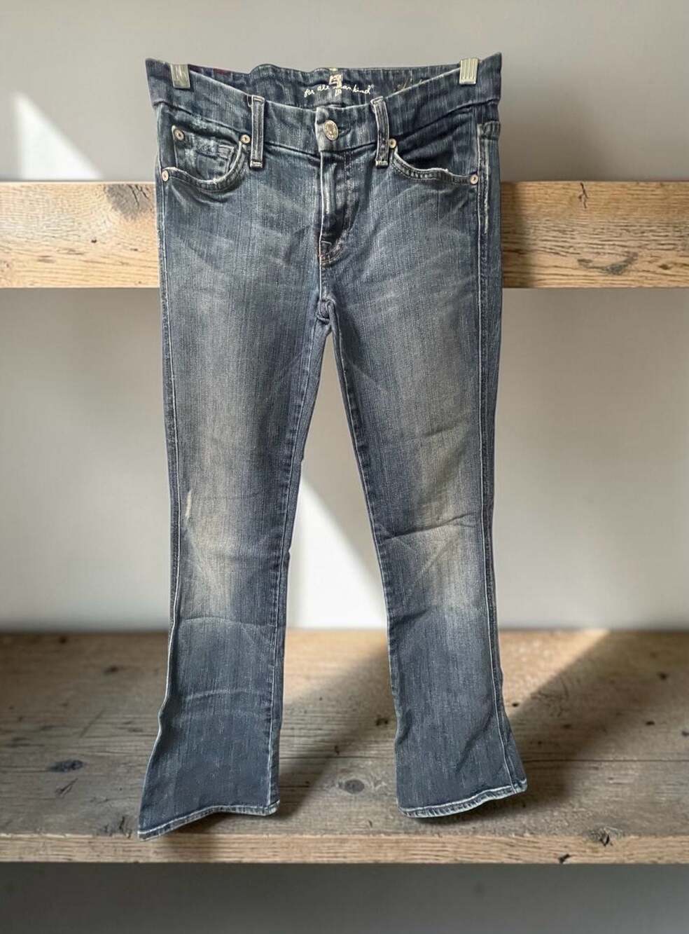 7 For All Mankind A-Pocket Medium Wash Bootcut Distressed Jeans